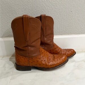 Tecovas Tan Ostrich Leather Cowboy Boots